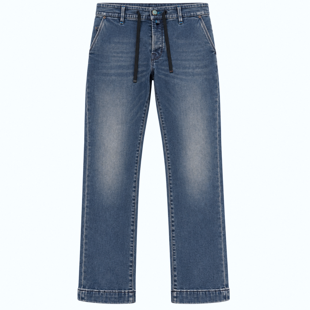 Jacob Cohen – blue denim carrot-fit jeans – front flat-lay view