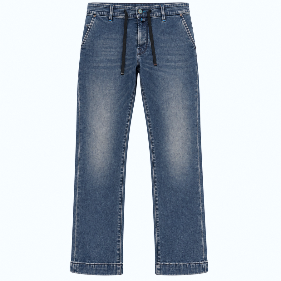 Jacob Cohen – blue denim carrot-fit jeans – front flat-lay view
