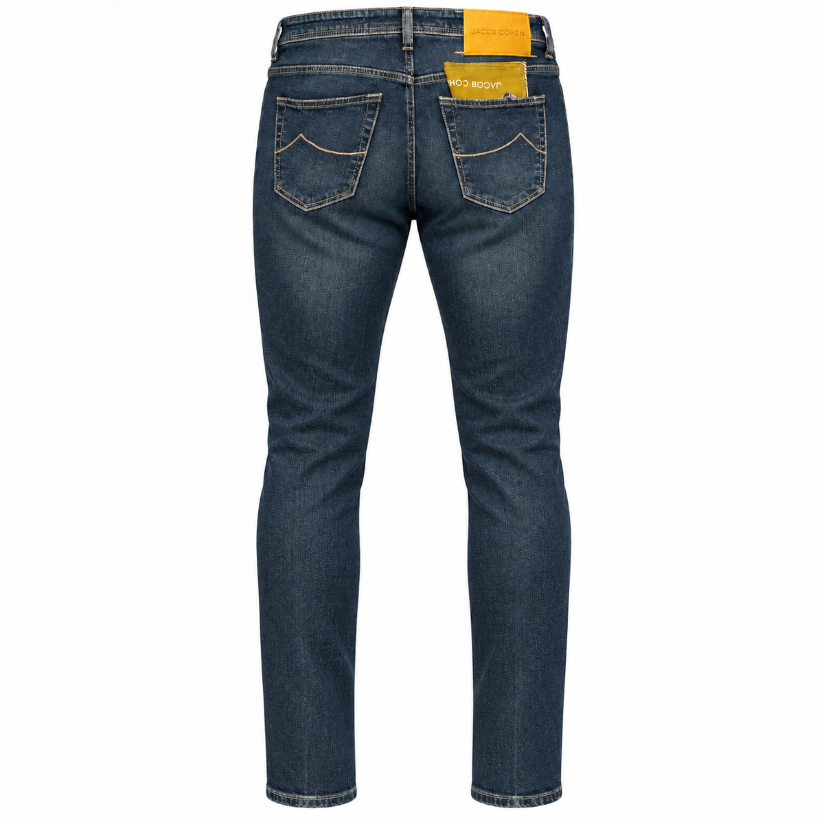 Jacob Cohen – blue cropped carrot jeans – back view with stitched pockets and leather labels