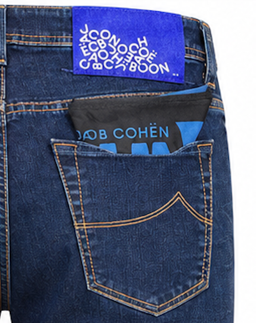 Jacob Cohen – blue cotton-blend jeans – close-up of back pocket and branded labels