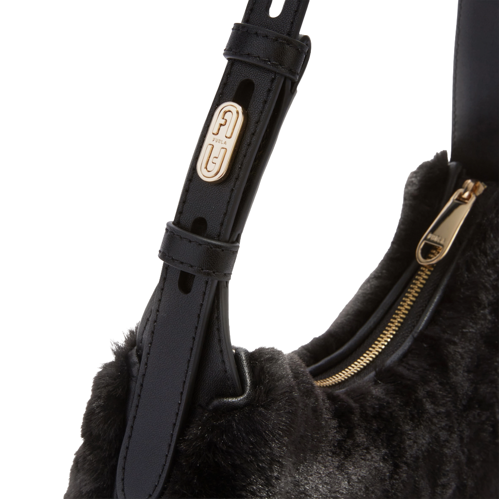 Furla Shoulder Bag Black Faux Fur Febe