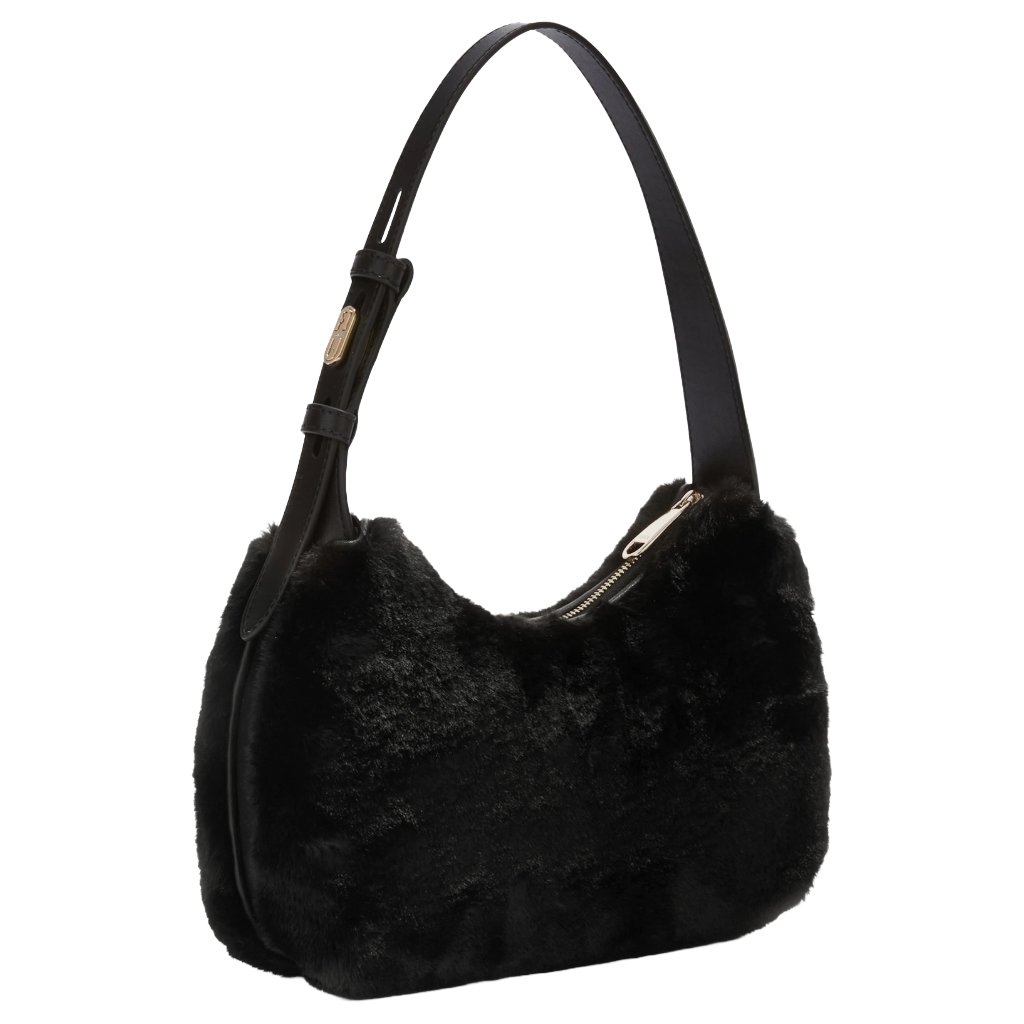 Furla Shoulder Bag Black Faux Fur Febe