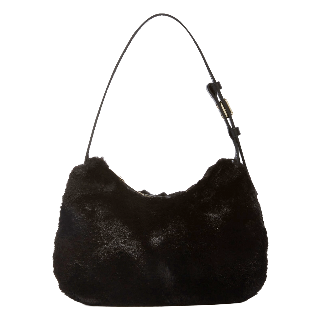 Furla Shoulder Bag Black Faux Fur Febe